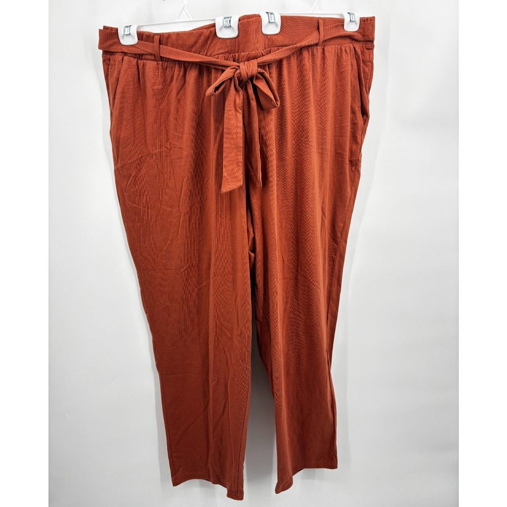 AnyBody Womens Loungewear Pants Rust Orange Organic Cotton Tie Waist Relaxed 3X